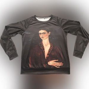 Frida Kahlo sweatshirt, Black Frida image in burgundy & red